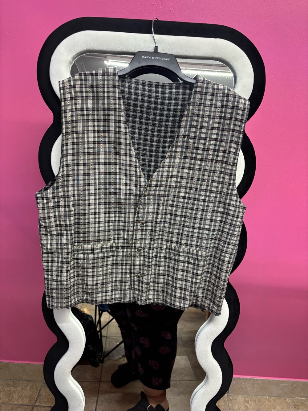 Elle Black, Cream and Red Plaid Button Vest